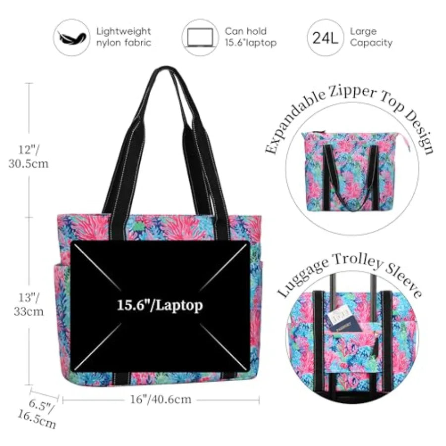 Tote Bag for Women with Laptop Compartment and Cup Holder, Nylon Bag for Work, Travel, Gym, Beach, Teacher, Nurse, School, Mom
