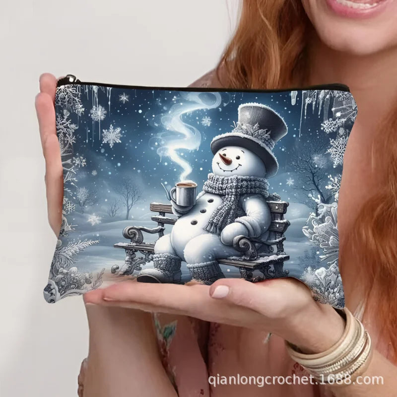 Hot-selling New Trend Makeup Bags, Christmas Snowman Print Storage Bags, Pencil Cases Available for Customization Makeup Pouch
