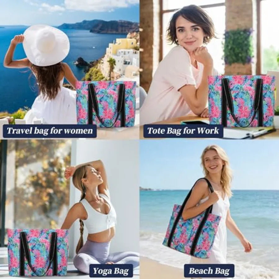 Tote Bag for Women with Laptop Compartment and Cup Holder, Nylon Bag for Work, Travel, Gym, Beach, Teacher, Nurse, School, Mom
