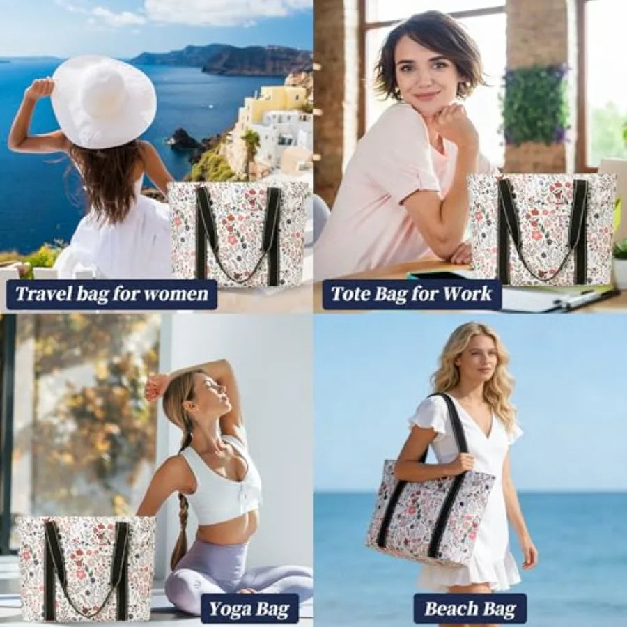 Tote Bag for Women with Laptop Compartment and Cup Holder, Nylon Bag for Work, Travel, Gym, Beach, Teacher, Nurse, School, Mom