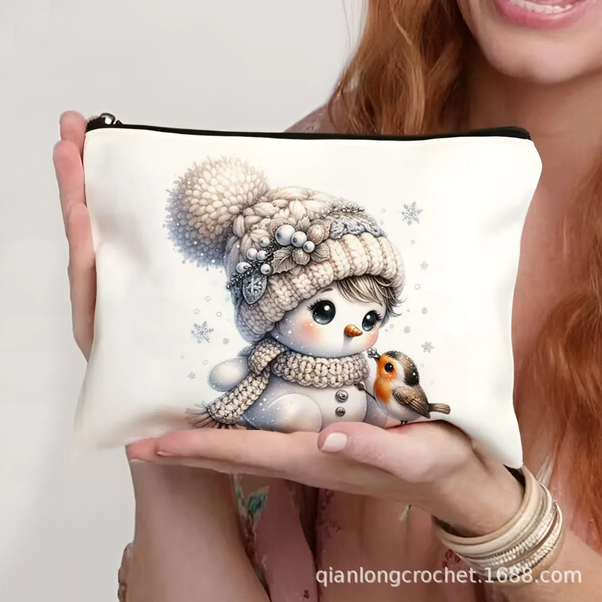 Hot-selling New Trend Makeup Bags, Christmas Snowman Print Storage Bags, Pencil Cases Available for Customization Makeup Pouch