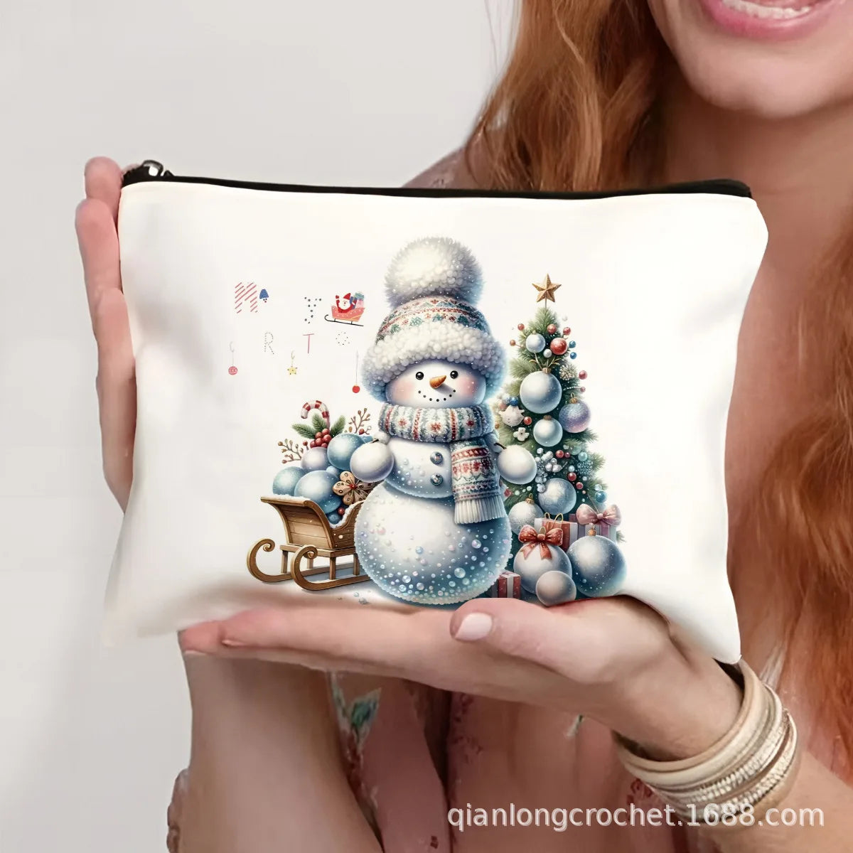 Hot-selling New Trend Makeup Bags, Christmas Snowman Print Storage Bags, Pencil Cases Available for Customization Makeup Pouch
