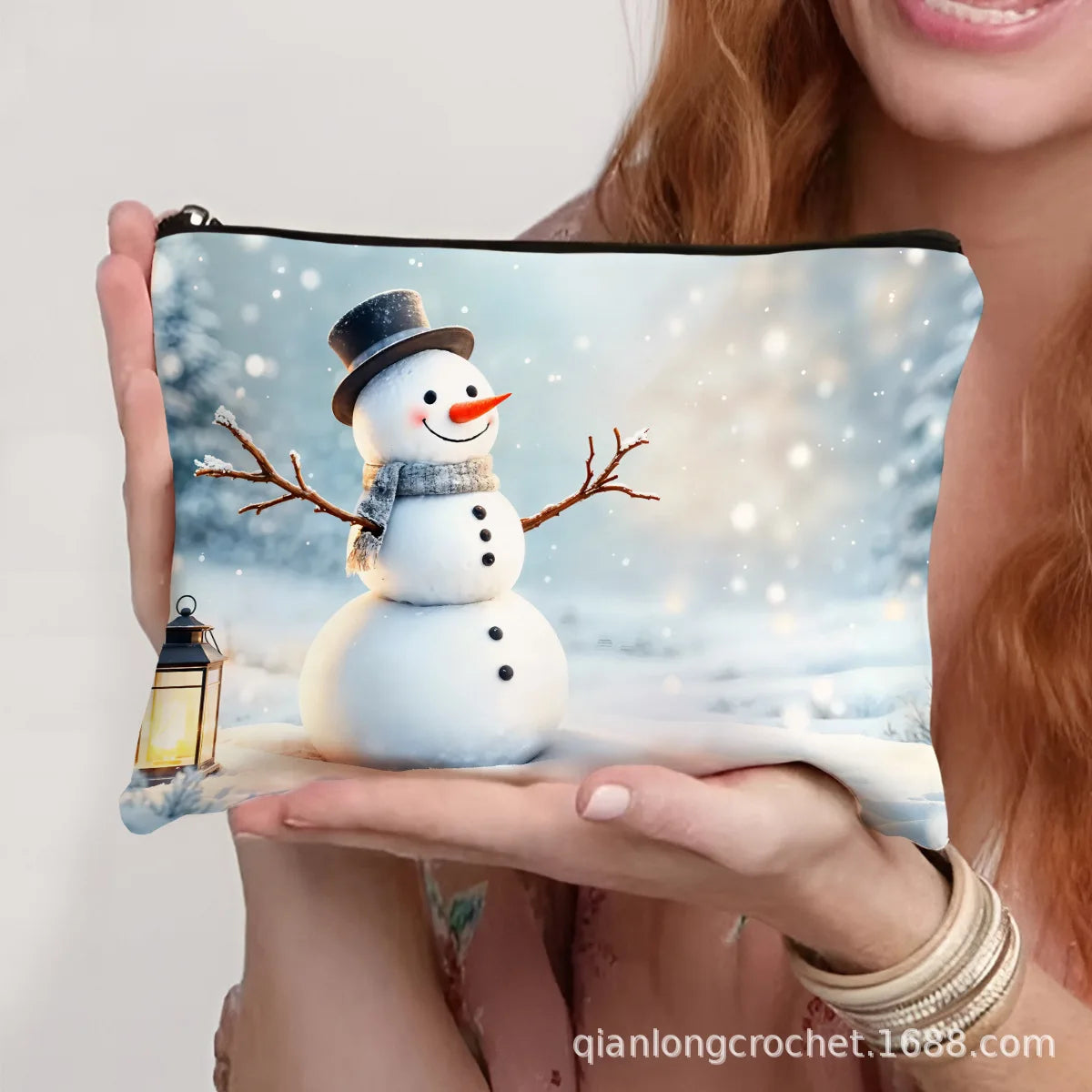 Hot-selling New Trend Makeup Bags, Christmas Snowman Print Storage Bags, Pencil Cases Available for Customization Makeup Pouch