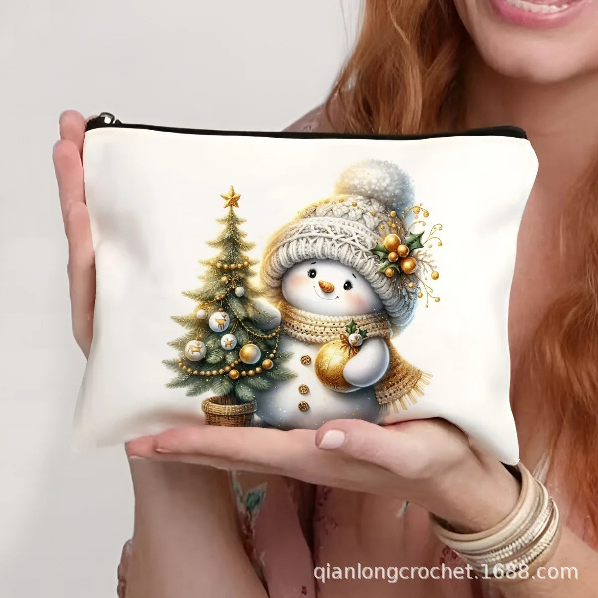 Hot-selling New Trend Makeup Bags, Christmas Snowman Print Storage Bags, Pencil Cases Available for Customization Makeup Pouch