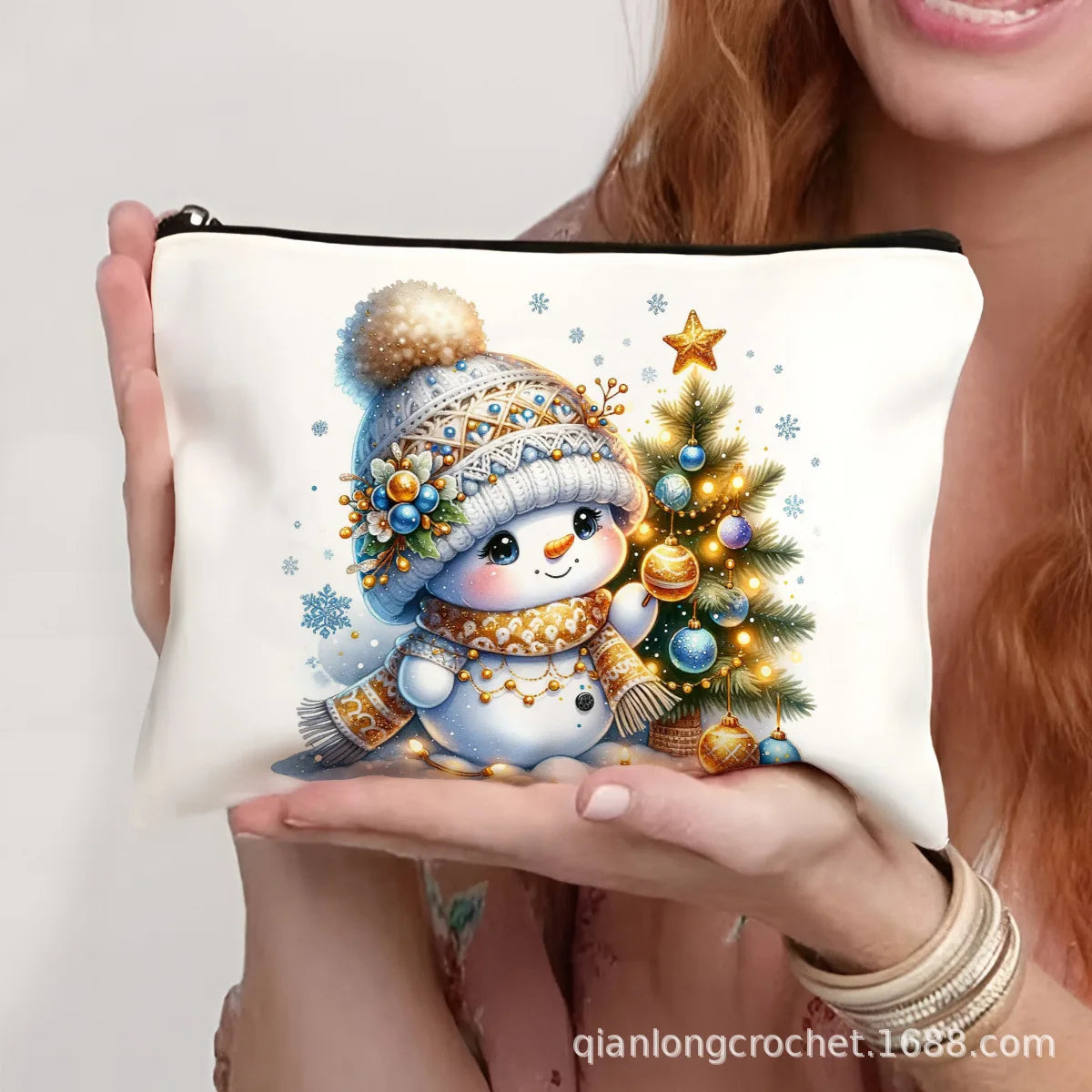 Hot-selling New Trend Makeup Bags, Christmas Snowman Print Storage Bags, Pencil Cases Available for Customization Makeup Pouch