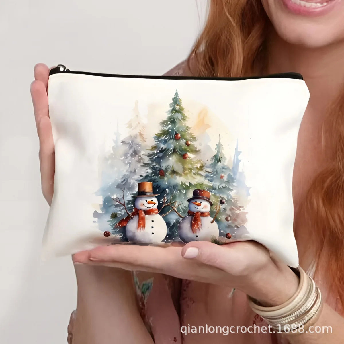 Hot-selling New Trend Makeup Bags, Christmas Snowman Print Storage Bags, Pencil Cases Available for Customization Makeup Pouch