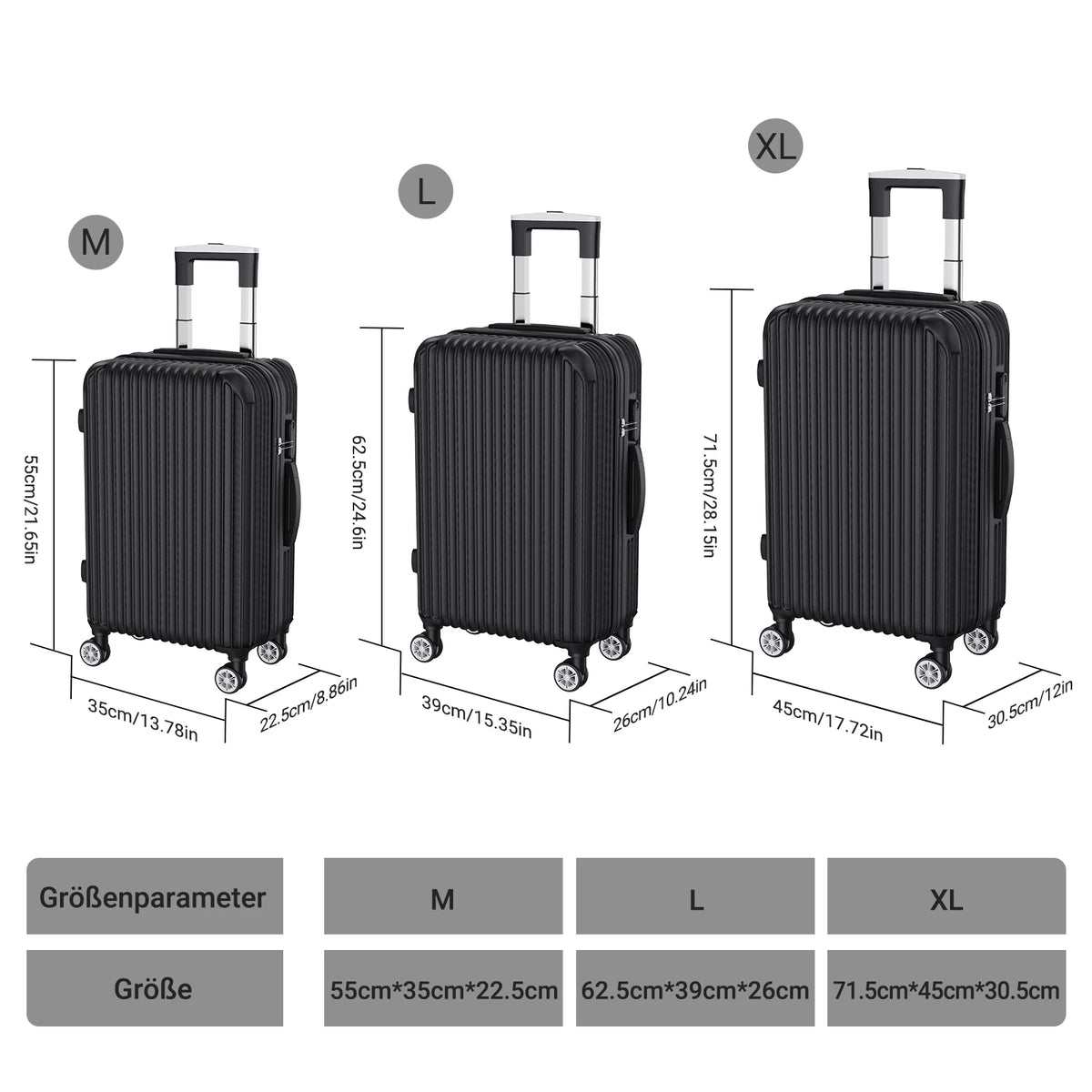 Ensemble de 3 valises rigides à roulettes Roshanda (tailles 20, 24 et 28 pouces)