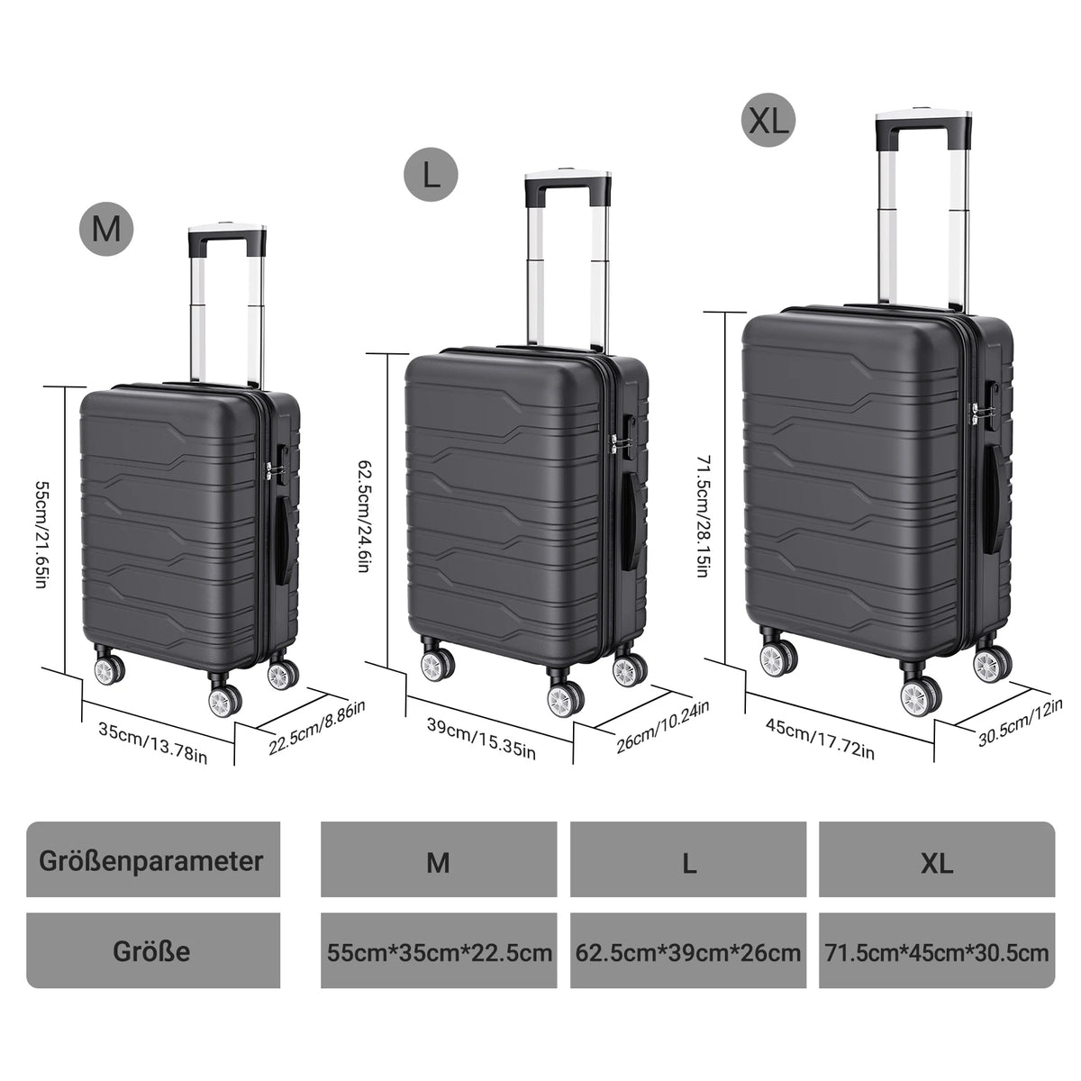 Ensemble de 3 valises rigides à roulettes Roshanda (tailles 20, 24 et 28 pouces)