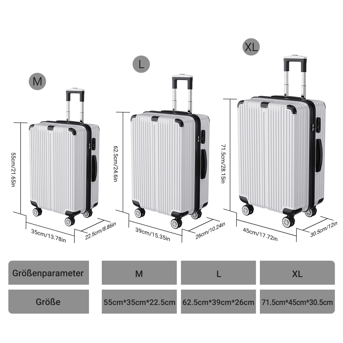 Ensemble de 3 valises rigides à roulettes Roshanda (tailles 20, 24 et 28 pouces)