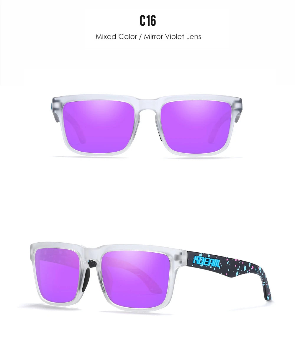 Nouvelles lunettes de soleil carrées pour hommes de la marque KDEAM – Haute qualité, style sportif, verres polarisés avec revêtement réfléchissant effet miroir.