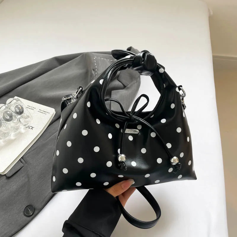 Sac polyvalent pour femme : sac à bandoulière en cuir rétro avec nœud, porté croisé, modèle original à pois, idéal pour le quotidien et les sorties décontractées.