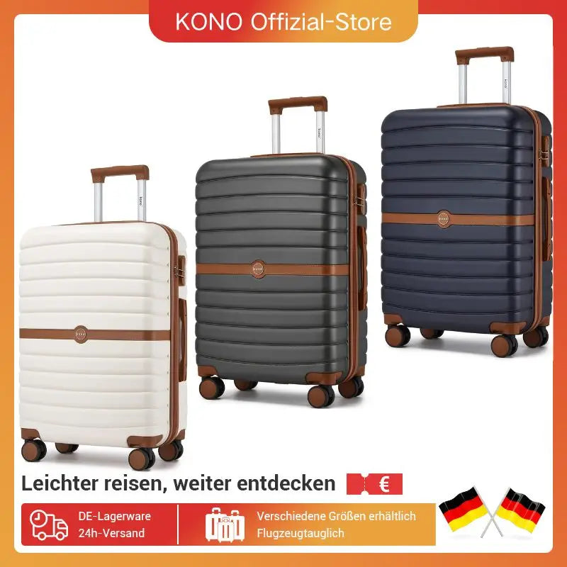 KONO Hard Shell Case (55/66/76 cm) PC suitcase Set with 360 ° Roll & Combination Lock