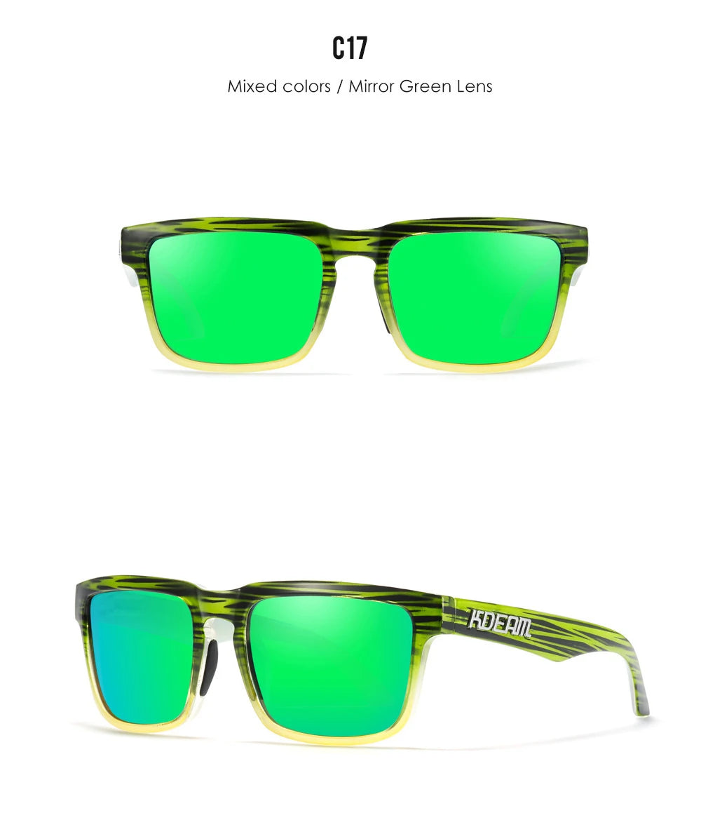 Nouvelles lunettes de soleil carrées pour hommes de la marque KDEAM – Haute qualité, style sportif, verres polarisés avec revêtement réfléchissant effet miroir.
