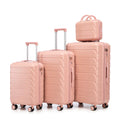 Ensemble de 4 valises rigides en ABS (tailles 14/19/24/28 pouces) avec roues multidirectionnelles à 360°, serrure à code intégrée, poignée télescopique et trousse de toilette ; modèles adaptés à la cabine et à la soute.