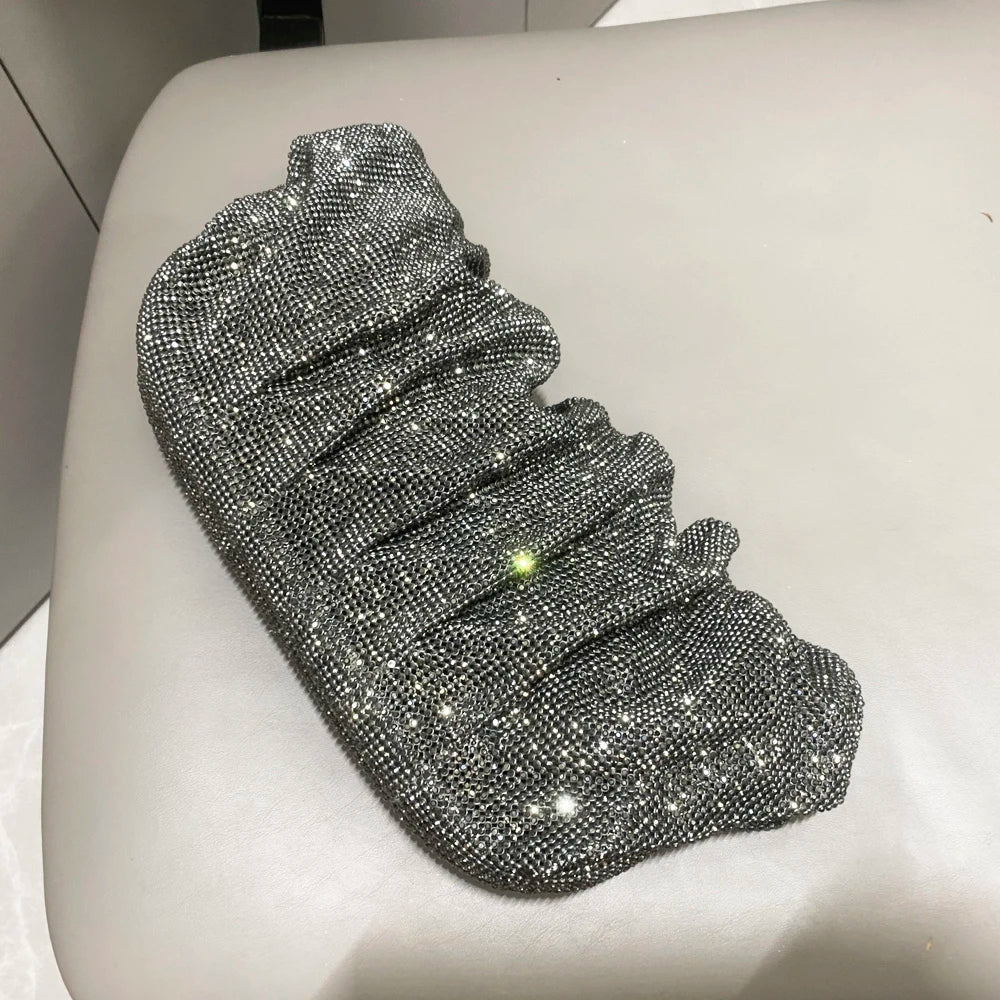 Pochette de soirée faite main ornée de strass brillants – Sac à main de luxe plissé pour mariage et soirée – Haute qualité