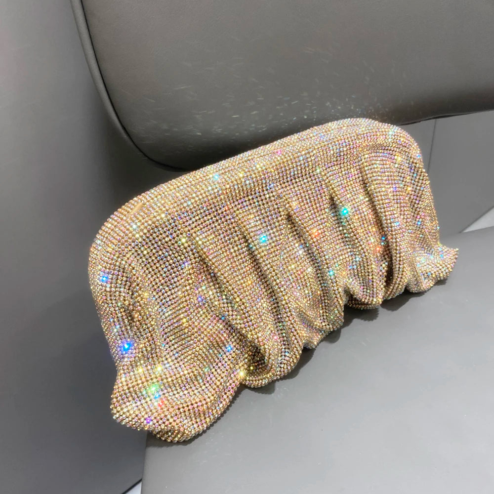 Pochette de soirée faite main ornée de strass brillants – Sac à main de luxe plissé pour mariage et soirée – Haute qualité