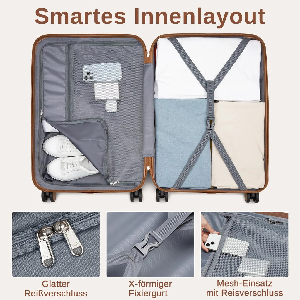 KONO Hard Shell Case (55/66/76 cm) PC suitcase Set with 360 ° Roll & Combination Lock