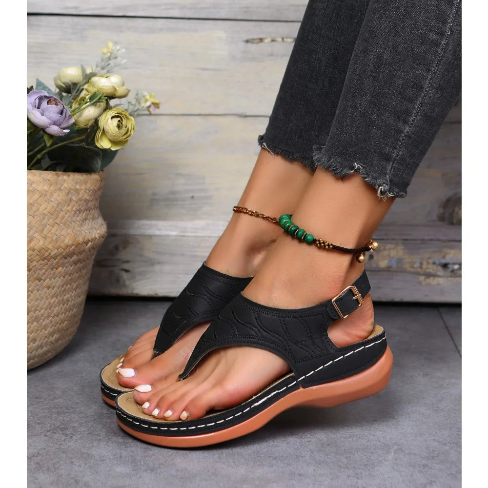 Sandales pour femme style romain à bride et boucle – Respirantes, légères, à plateforme et bout ouvert – Tailles 36 à 43