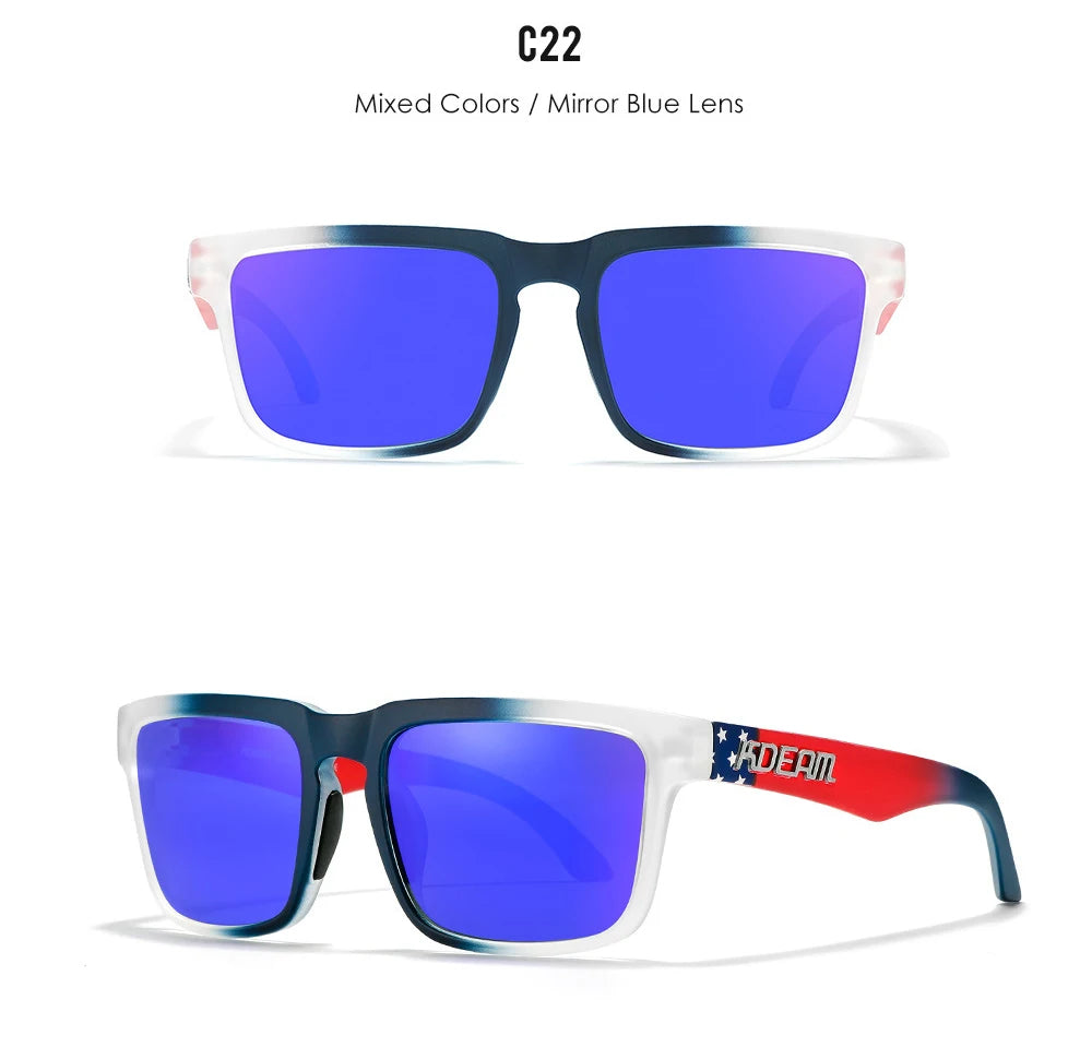 Nouvelles lunettes de soleil carrées pour hommes de la marque KDEAM – Haute qualité, style sportif, verres polarisés avec revêtement réfléchissant effet miroir.