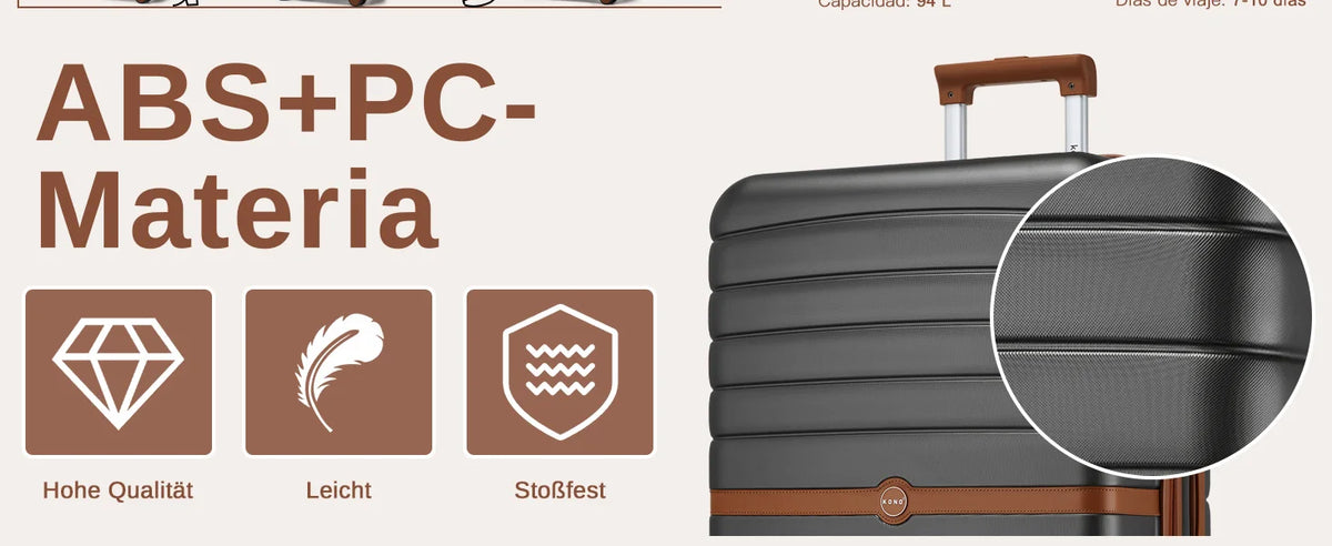 KONO Hard Shell Case (55/66/76 cm) PC suitcase Set with 360 ° Roll & Combination Lock