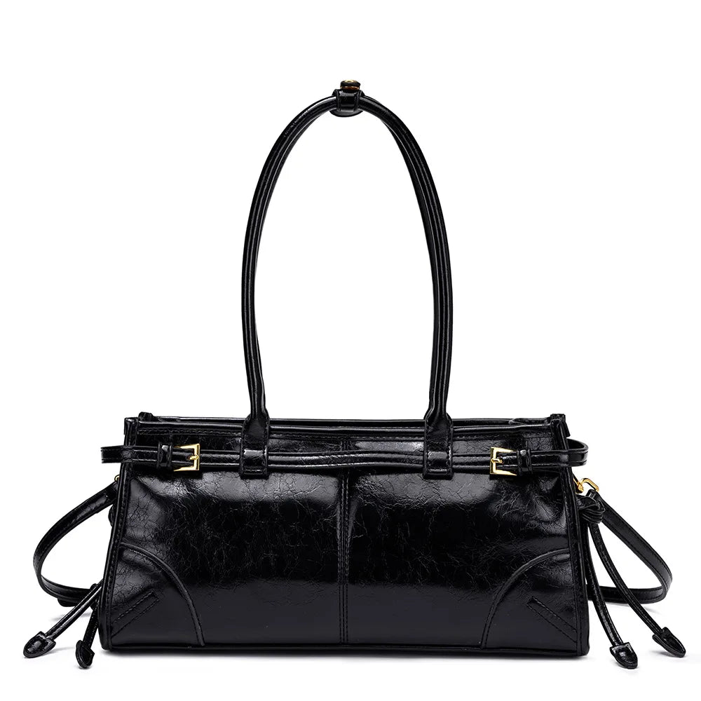 Nouveau sac bandoulière pour femme style Boston 2025 – Cuir souple effet huilé/ciré, design superposé, style moto chic