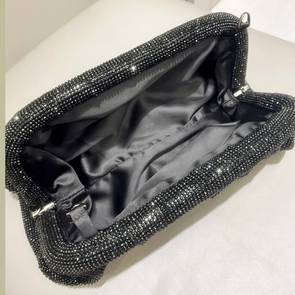 Pochette de soirée faite main ornée de strass brillants – Sac à main de luxe plissé pour mariage et soirée – Haute qualité