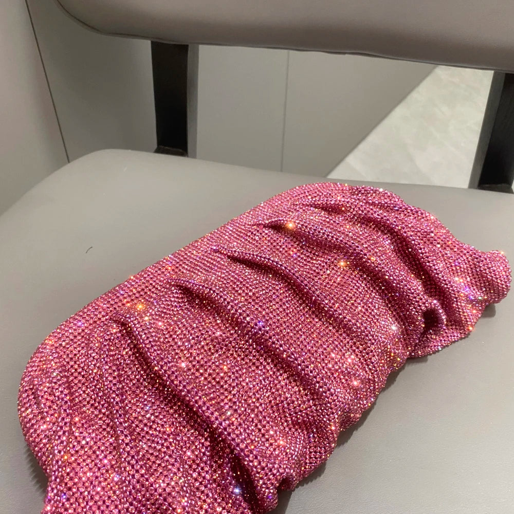 Pochette de soirée faite main ornée de strass brillants – Sac à main de luxe plissé pour mariage et soirée – Haute qualité