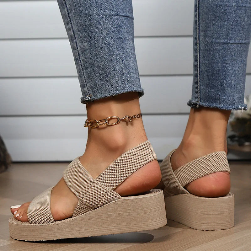 Sandales compensées minimalistes à bride arrière pour femme – Grandes tailles – Chaussures d'été à plateforme pour l'extérieur – Sandales de loisirs légères et souples en EVA