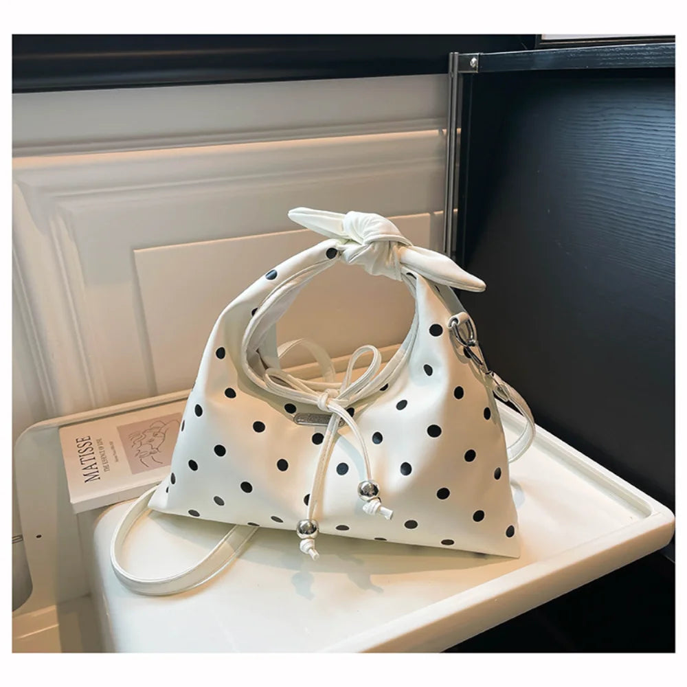 Sac polyvalent pour femme : sac à bandoulière en cuir rétro avec nœud, porté croisé, modèle original à pois, idéal pour le quotidien et les sorties décontractées.
