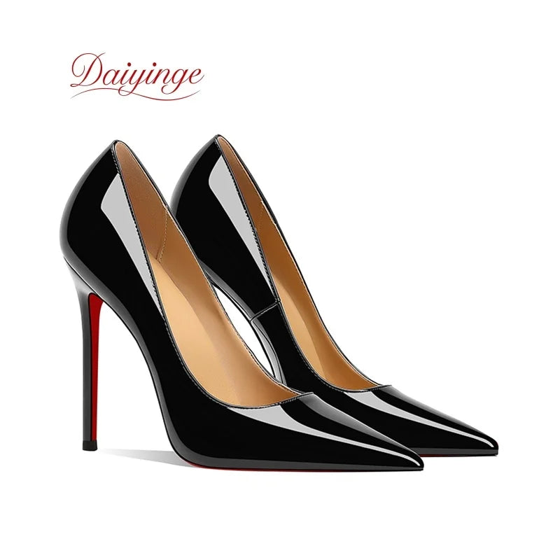 Chaussures pour femme tendance 2026 – Escarpins de luxe à talons aiguilles (12 cm), bout pointu et semelles rouges – Confortables, idéales pour soirées, cérémonies et mariages