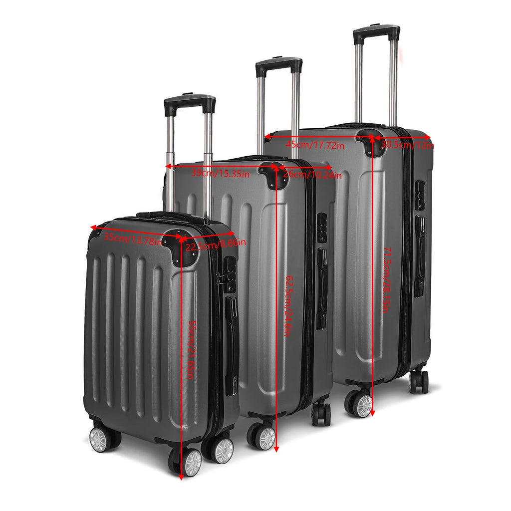 3-piece suitcase set 20-24- 28" Set ABS hard shell travel luggage set 4 wheels zipper telescopic pull rod M-L-XL set Black