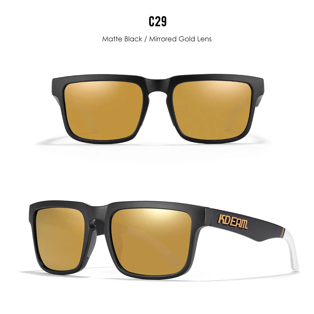 Nouvelles lunettes de soleil carrées pour hommes de la marque KDEAM – Haute qualité, style sportif, verres polarisés avec revêtement réfléchissant effet miroir.