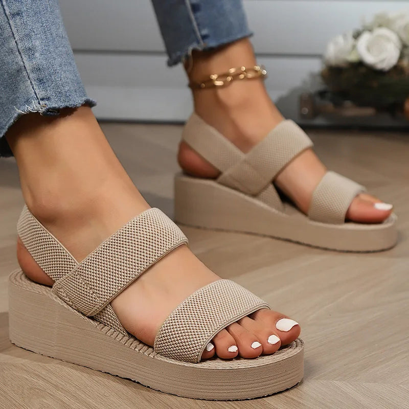 Sandales compensées minimalistes à bride arrière pour femme – Grandes tailles – Chaussures d'été à plateforme pour l'extérieur – Sandales de loisirs légères et souples en EVA