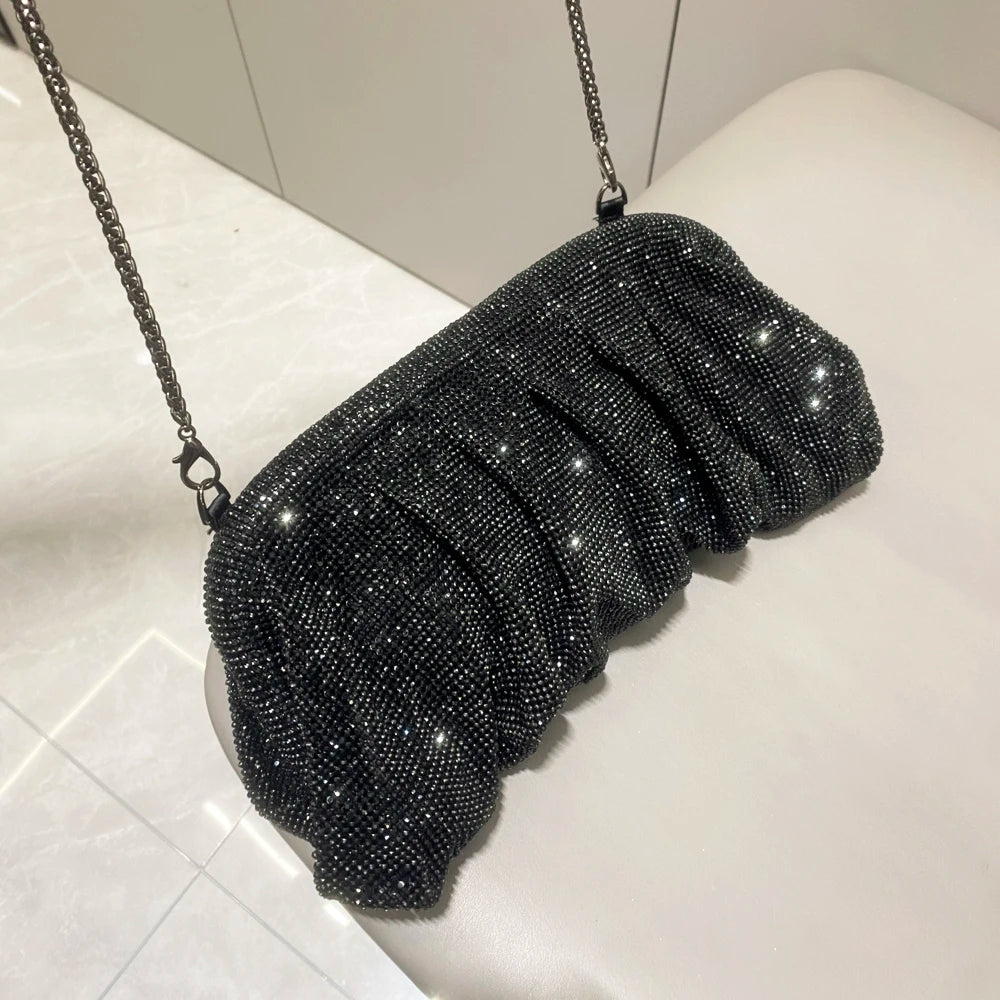 Pochette de soirée faite main ornée de strass brillants – Sac à main de luxe plissé pour mariage et soirée – Haute qualité
