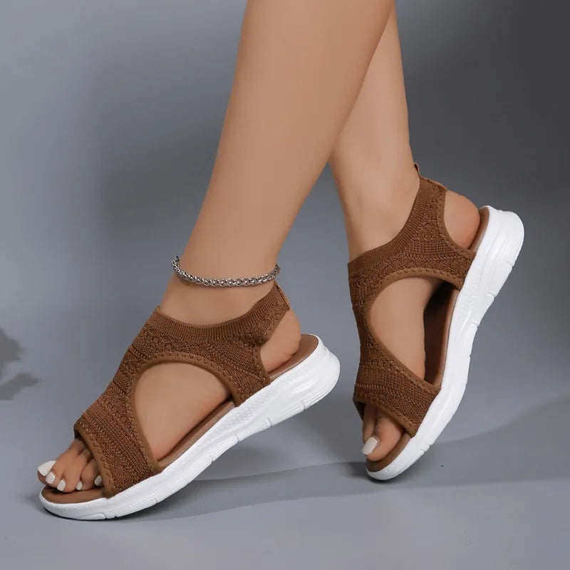 Sandales de sport décontractées et confortables pour femme – Été 2025 – Sandales compensées de plage et sandales romaines en maille tricotée