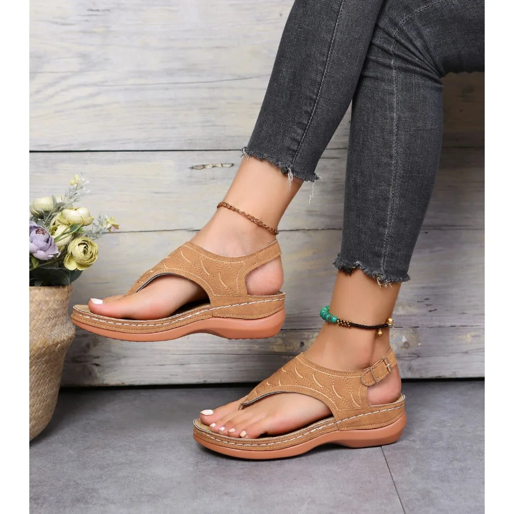 Sandales pour femme style romain à bride et boucle – Respirantes, légères, à plateforme et bout ouvert – Tailles 36 à 43