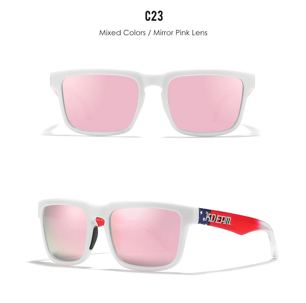 Nouvelles lunettes de soleil carrées pour hommes de la marque KDEAM – Haute qualité, style sportif, verres polarisés avec revêtement réfléchissant effet miroir.