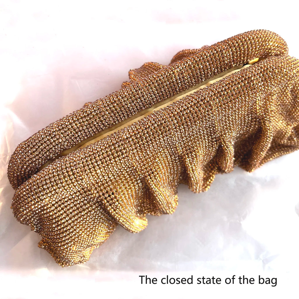 Pochette de soirée faite main ornée de strass brillants – Sac à main de luxe plissé pour mariage et soirée – Haute qualité