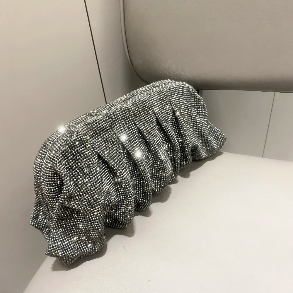 Pochette de soirée faite main ornée de strass brillants – Sac à main de luxe plissé pour mariage et soirée – Haute qualité
