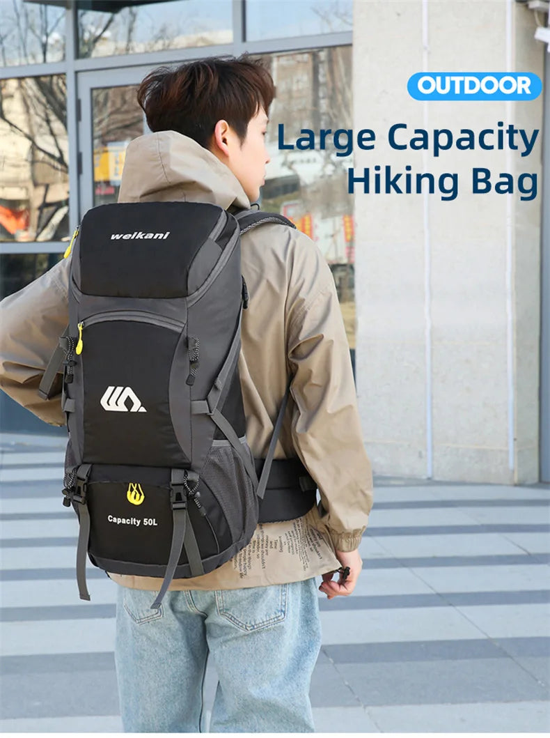 50L Travel Backpack Camping Men Large Hiking Bag Tourist Rucksack Waterproof Outdoor Sports Climbing Mountaineering Bag Luggage