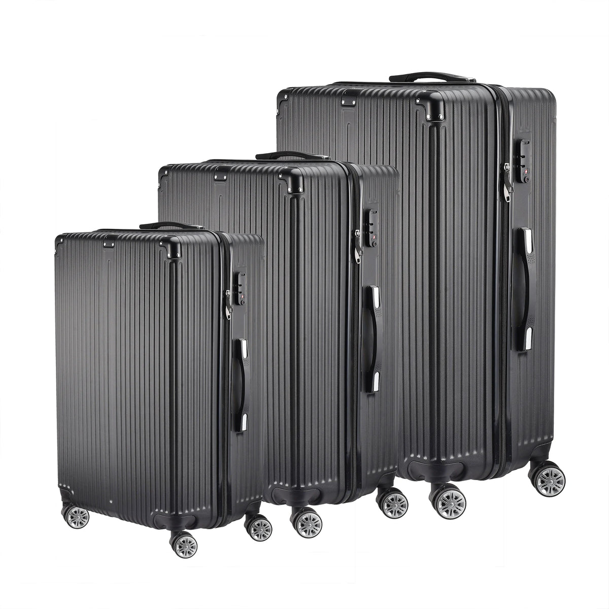 3-piece suitcase set 20-24- 28" Set ABS hard shell travel luggage set 4 wheels zipper telescopic pull rod M-L-XL set Black