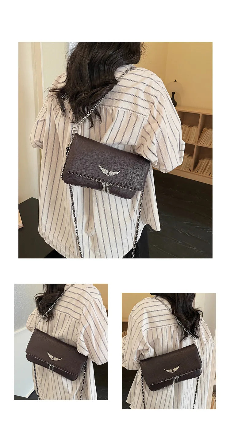 Petit sac carré tendance et épuré pour femme – Sac bandoulière avec chaîne, style rétro, porté épaule ou à la main.