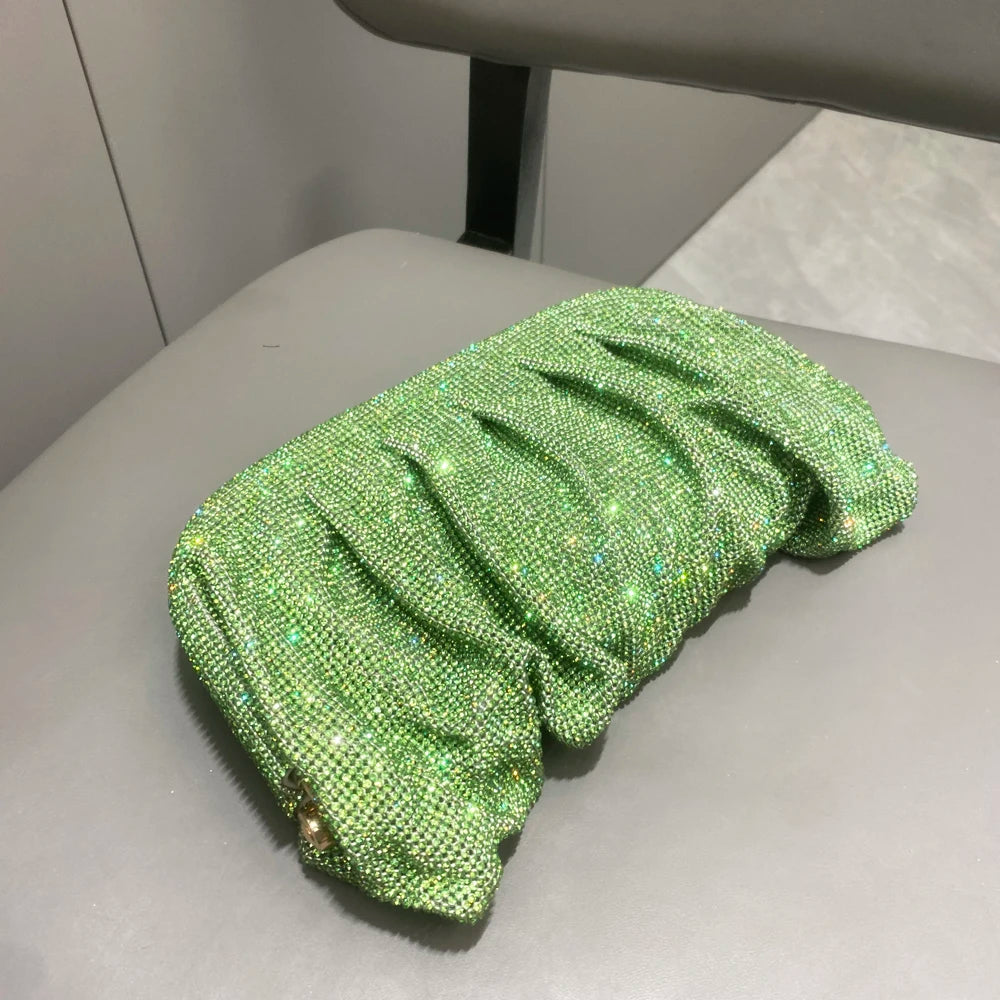 Pochette de soirée faite main ornée de strass brillants – Sac à main de luxe plissé pour mariage et soirée – Haute qualité
