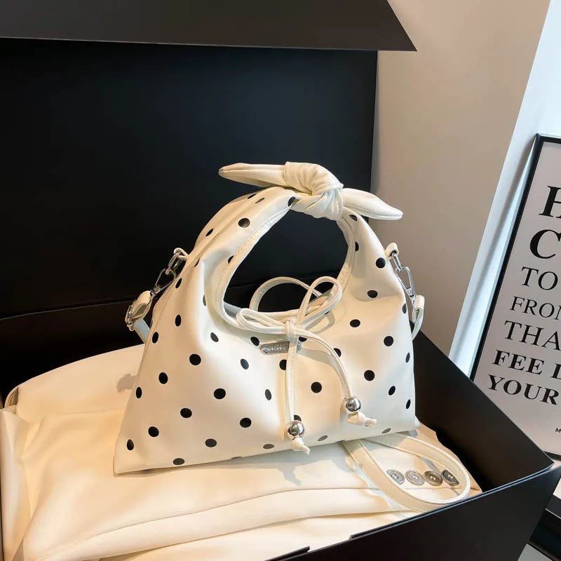 Sac polyvalent pour femme : sac à bandoulière en cuir rétro avec nœud, porté croisé, modèle original à pois, idéal pour le quotidien et les sorties décontractées.