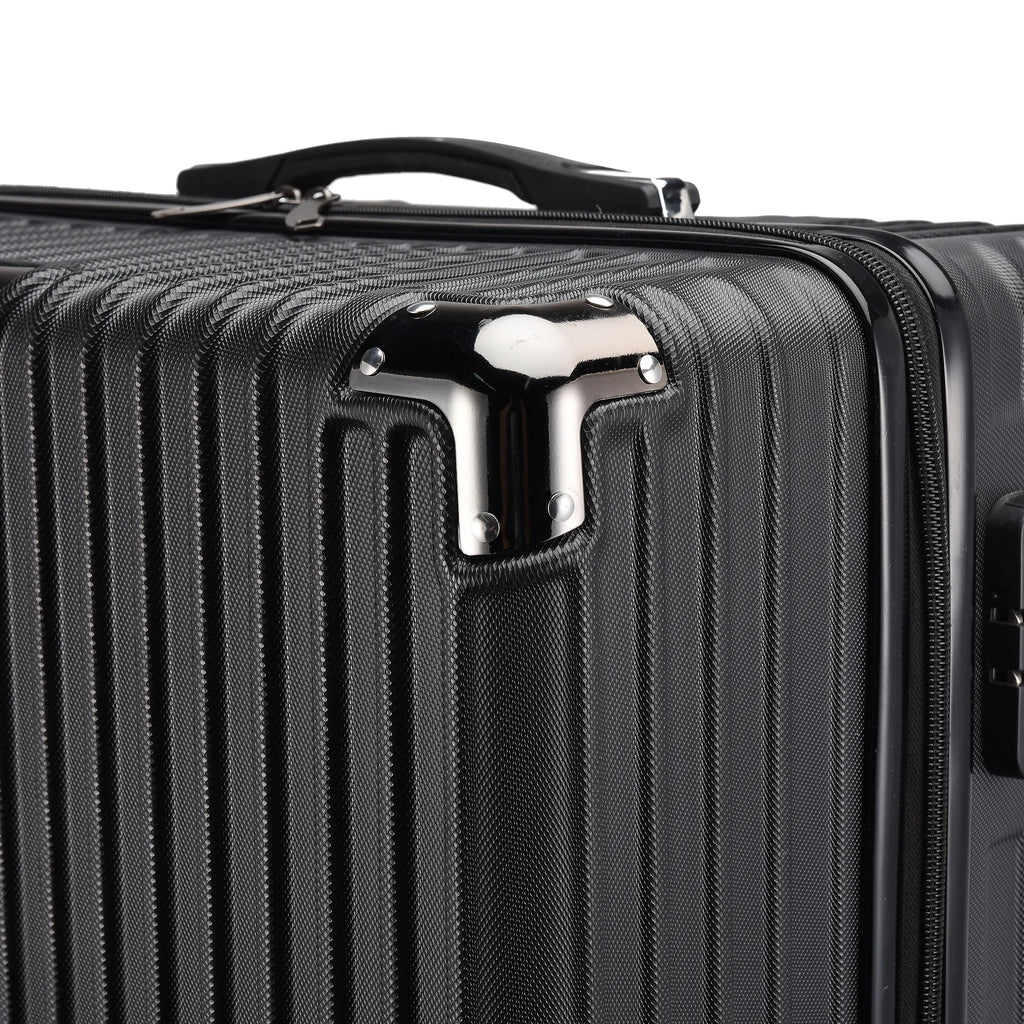 3-piece suitcase set 20-24- 28" Set ABS hard shell travel luggage set 4 wheels zipper telescopic pull rod M-L-XL set Black