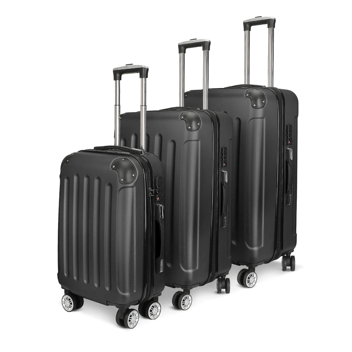 3-piece suitcase set 20-24- 28" Set ABS hard shell travel luggage set 4 wheels zipper telescopic pull rod M-L-XL set Black