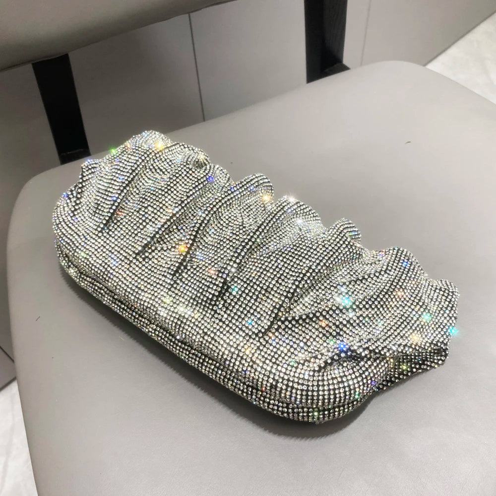Pochette de soirée faite main ornée de strass brillants – Sac à main de luxe plissé pour mariage et soirée – Haute qualité