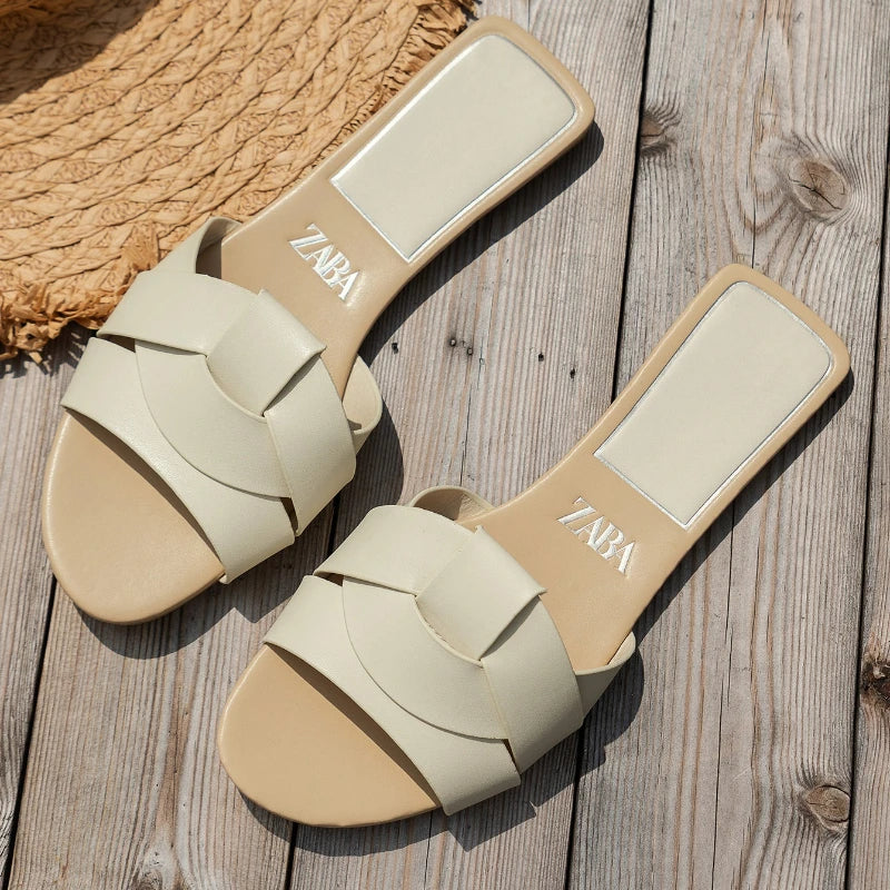 Sandales pour femme de luxe tendance 2026 – Modèle tressé confortable, style décontracté pour l'été, mules plates (grandes tailles disponibles)