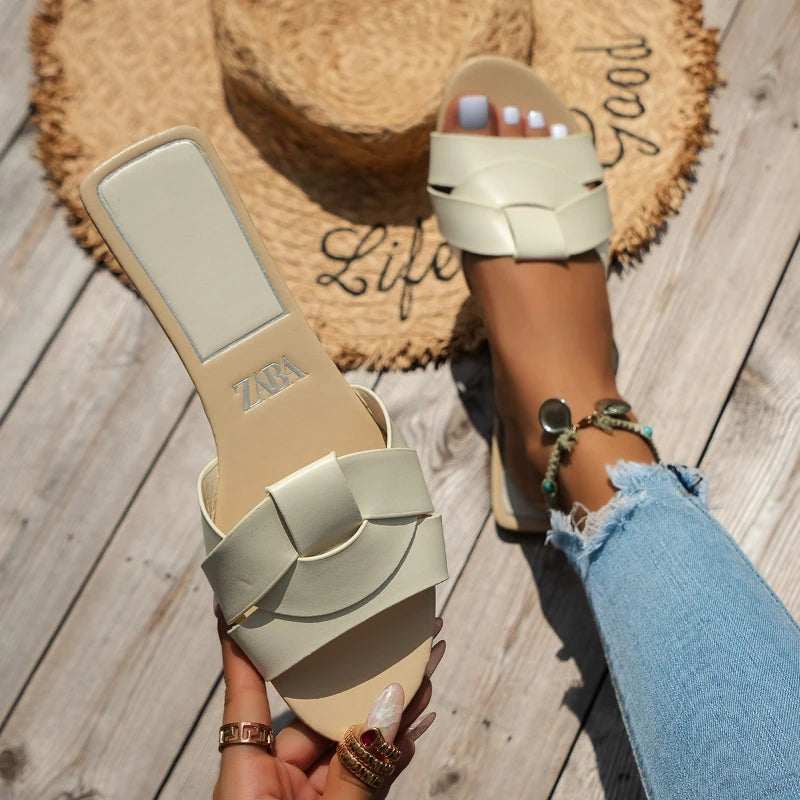 Sandales pour femme de luxe tendance 2026 – Modèle tressé confortable, style décontracté pour l'été, mules plates (grandes tailles disponibles)