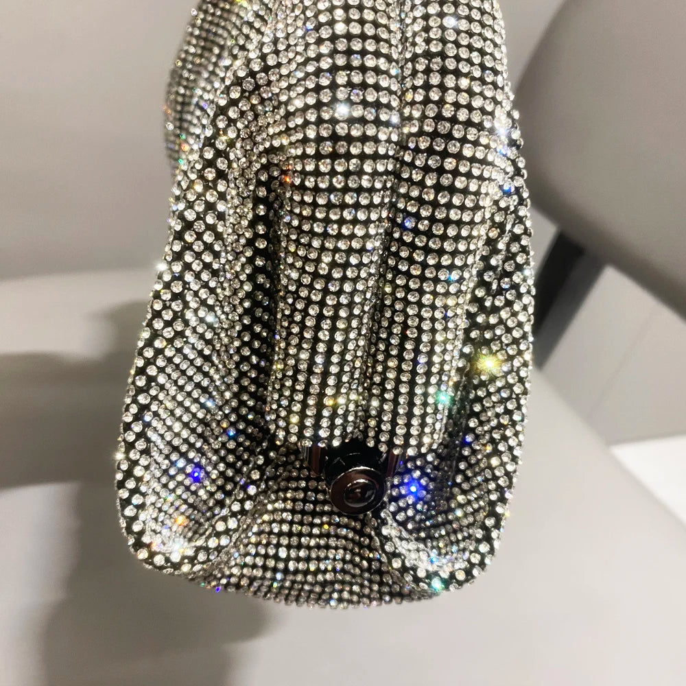 Pochette de soirée faite main ornée de strass brillants – Sac à main de luxe plissé pour mariage et soirée – Haute qualité